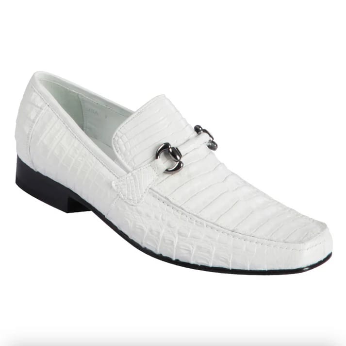 Los Altos All-Over White Crocodile Belly Loafers - 8
