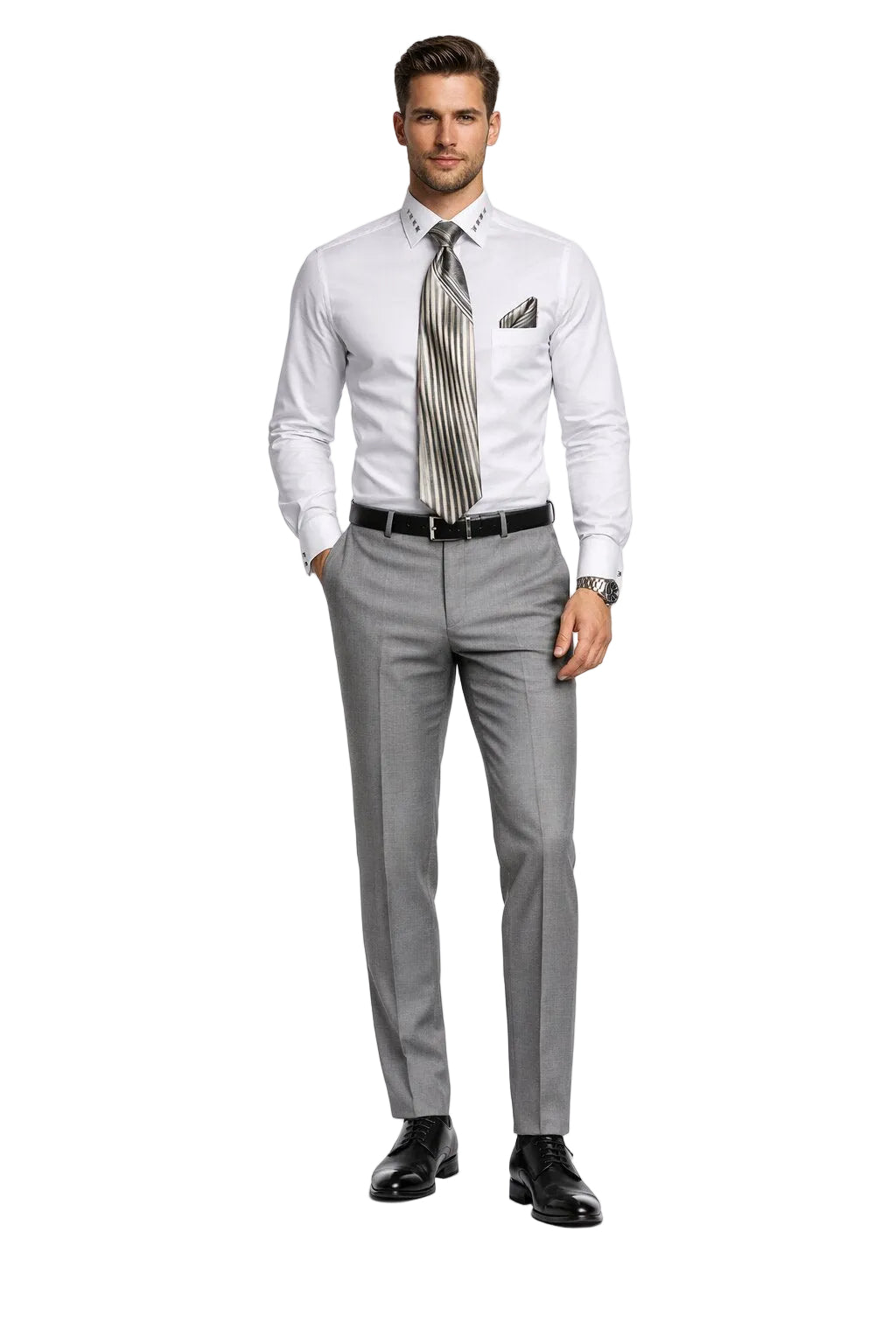 French Cuff + Tie + Handkerchief Men's Dress Shirt With Tie