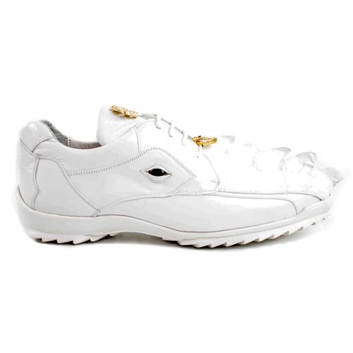 Belvedere Vasco White Genuine Hornback Crocodile  Soft Calf Casual Sneakers with Eyes - 8