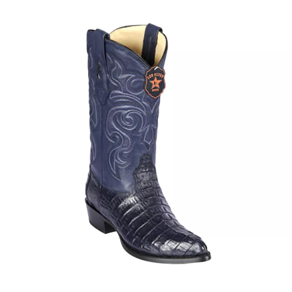 J Toe Cowboy Boots - J Toe Western Boots - Los Altos Navy J-Toe Genuine Caiman Tail - 8