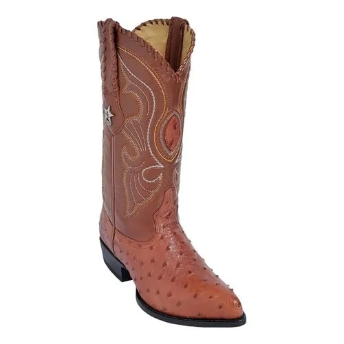 J Toe Cowboy Boots - J Toe Western Boots - Los Altos Cognac J-Toe Genuine Ostrich - 8