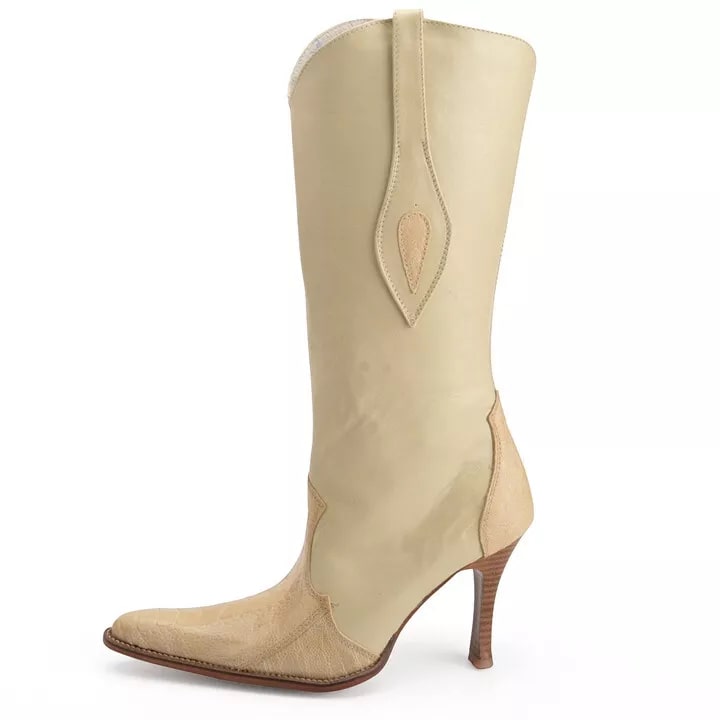 Los Altos Winter White Ostrich Leg Boot - 8