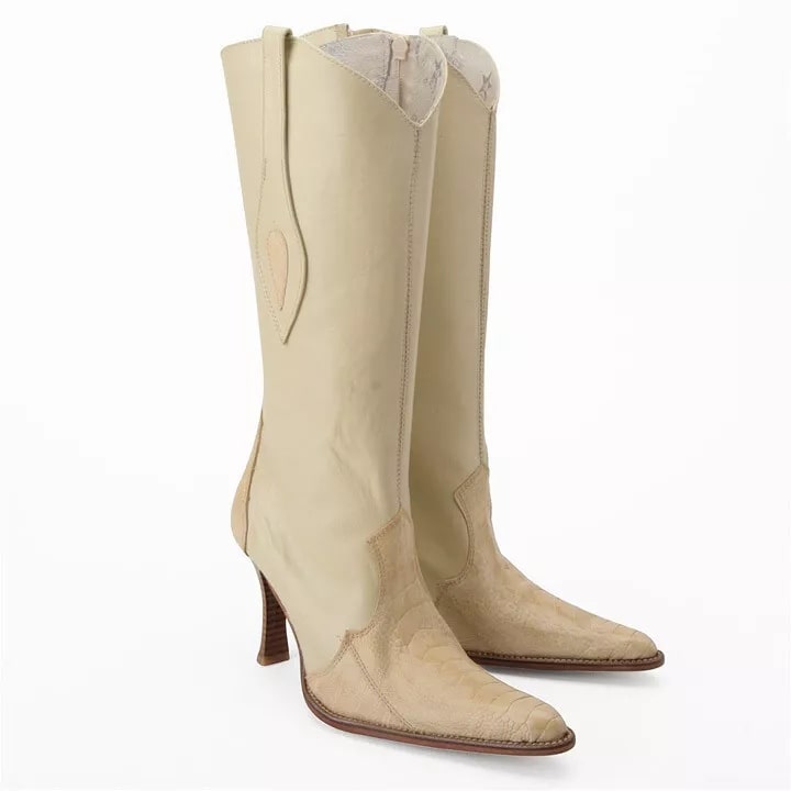 Los Altos Winter White Ostrich Leg Boot - 8