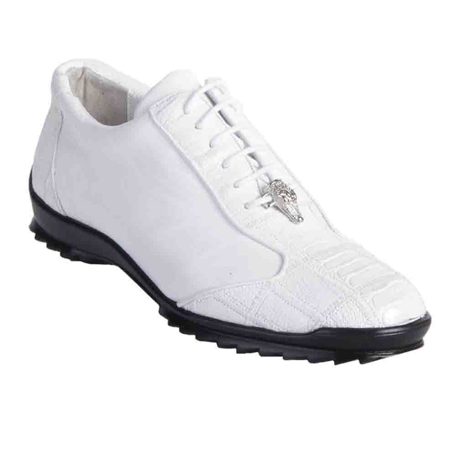 Los Altos White Ostrich Patch Work Men's Casual Sneaker - 7-M