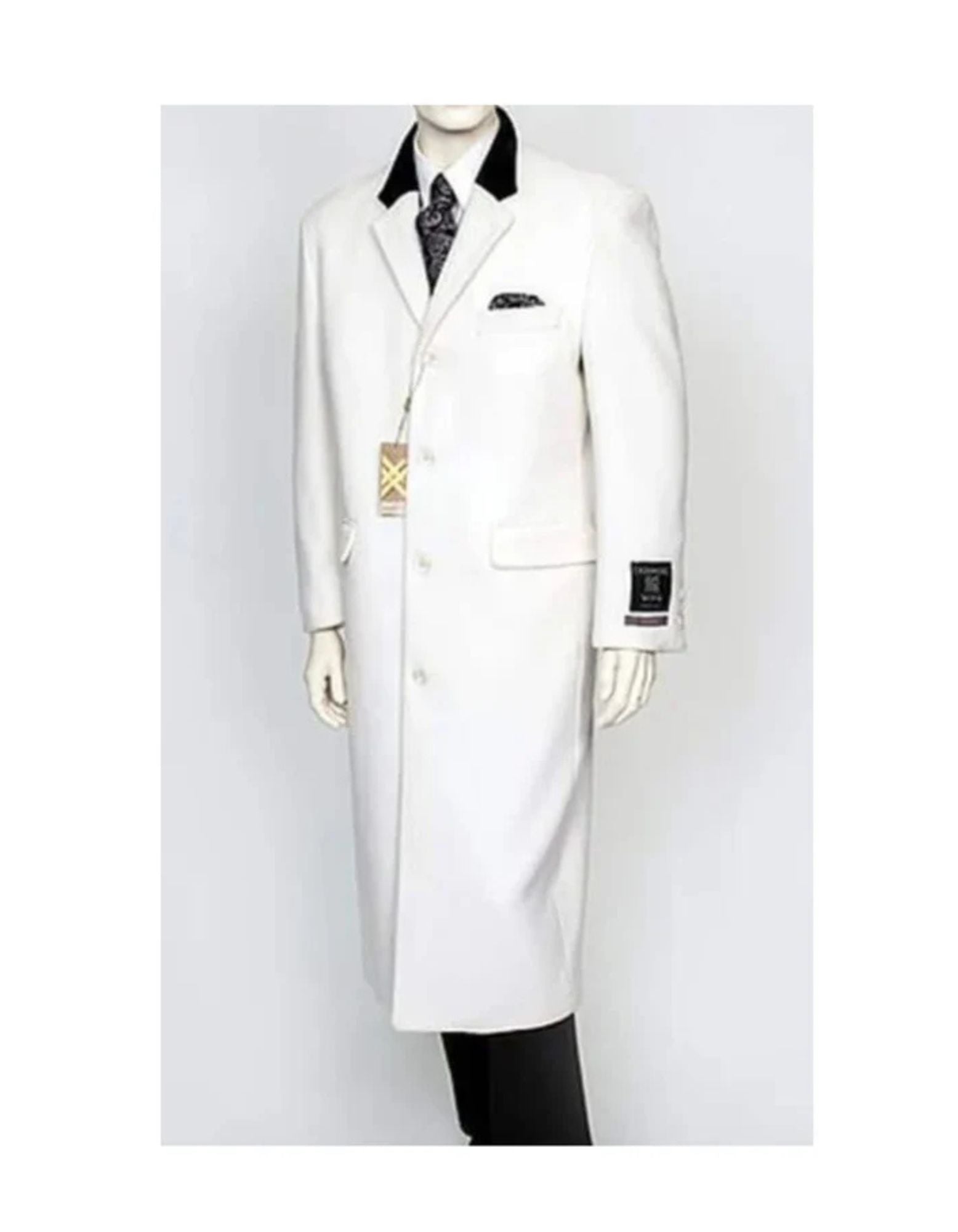 Mens White Chesterfield Wool Coat & Cashmere Full Length White Overcoat - Coat Size 38