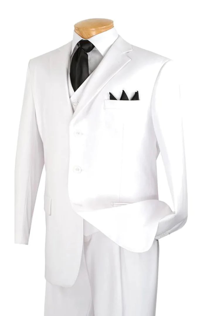 Cheap Suit - Mens 3 Button Classic Fit Vested Basic White Suit