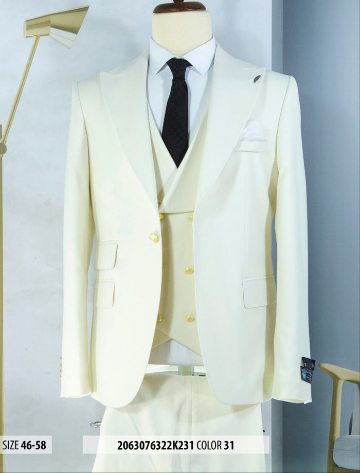Mens Double breasted Suit - "Royal Blue" 1920s 1980s Style Peak Lapel Suits -Â  Back Side VentedÂ  Mens One Button Peak Lapel Vested Wool Suit with Gold buttons in Royal Blue white