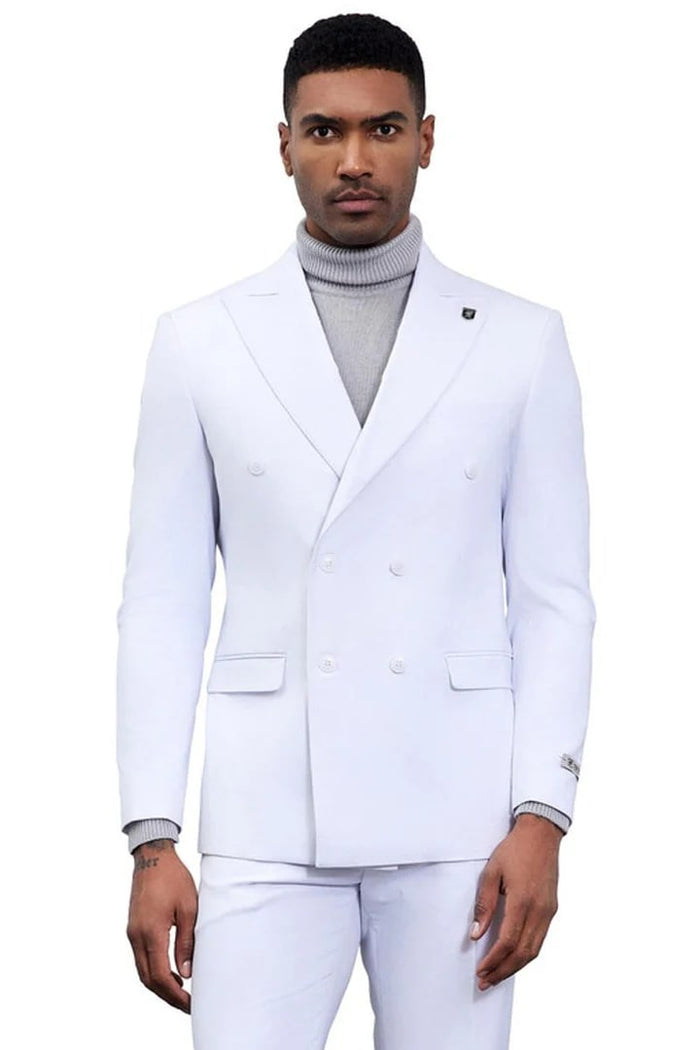 Cheap Priced Suit - Men's Designer Stacy Adams Classic Double Breasted White Suit