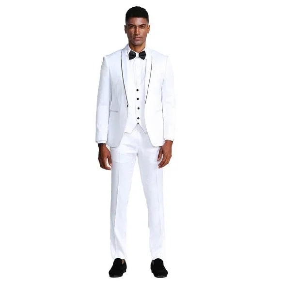 White Tuxedo Suit w/ Bowtie 3-Piece by Tazio