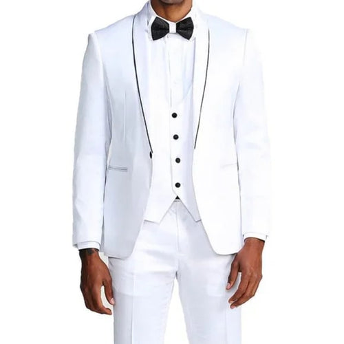 White Tuxedo Suit w/ Bowtie 3-Piece by Tazio