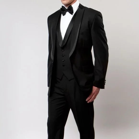 Bryan Michaels Slim Fit 3-PC Tuxedo, Black - 38 Short Jacket+32 Waist Adjustable 28to34)(Height: 5 4 to5 7 )(Neck  15-16.5)S-M)