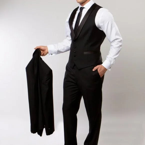 Bryan Michaels Slim Fit 3-PC Tuxedo, Black - 38 Short Jacket+32 Waist Adjustable 28to34)(Height: 5 4 to5 7 )(Neck  15-16.5)S-M)