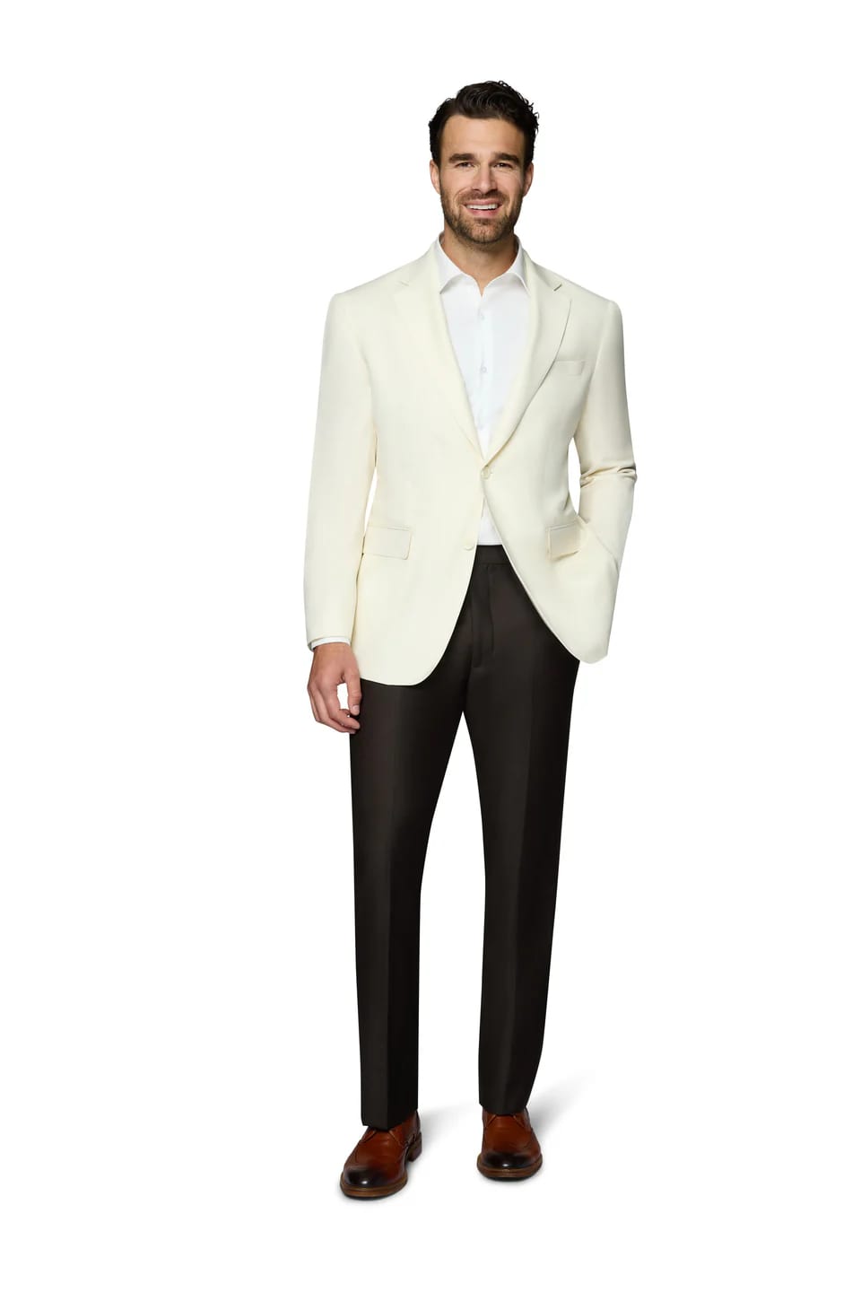 White Elegant Modern Fit Wool Sport Coat - 62 Regular