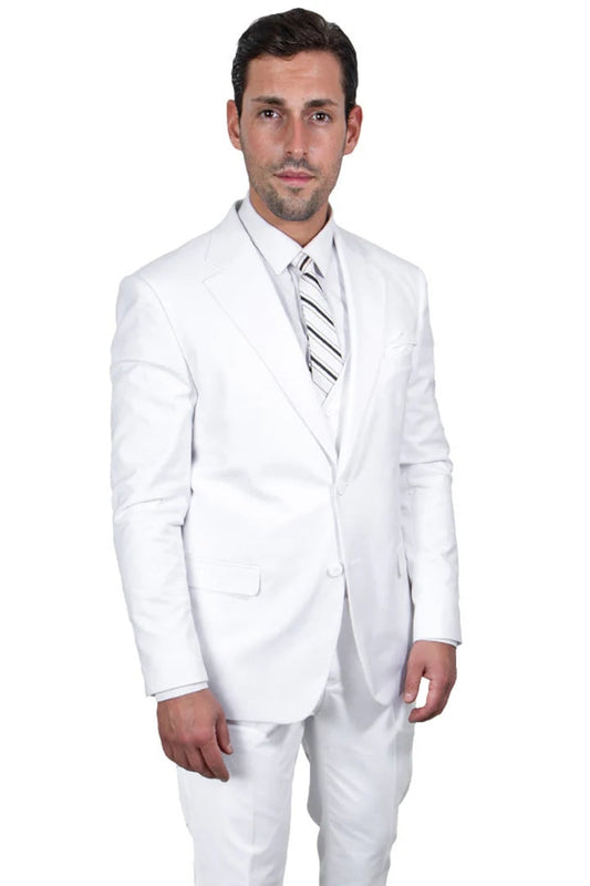 Cheap Suit - Men's Two Button Vested Stacy Adams Basic White Suit