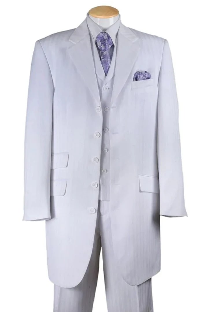 Cheap Suit - Mens Long Fashion Vested Tonal Pinstripe Zoot White Suit - 38 Short Jacket+32 Waist Adjustable 28to34)(Height: 5 4 to5 7 )(Neck  15-16.5)S-M)