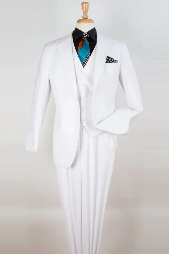 Cheap Suit - Mens Two Button Classic Fit Vested White Suit