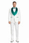 White and Teal Blue Lapel Tuxedo With Vest and Pants - Wedding Groom Suit