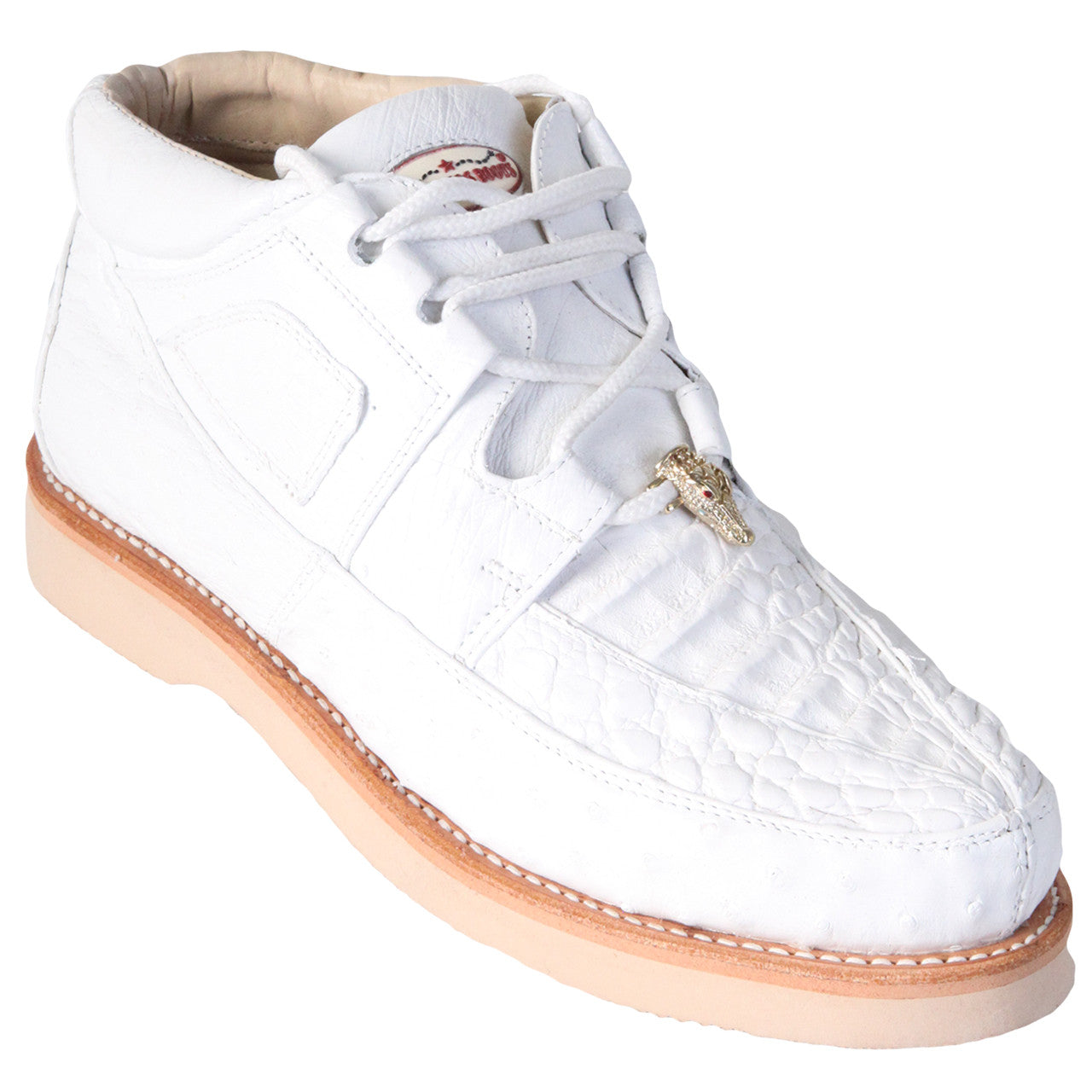 Los Altos White Caiman & Ostrich Skin Casual Sneakers - 8