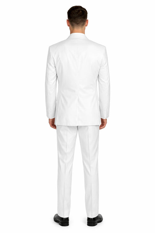 Mens Basic 2 Button Classic Fit Poplin Suit in White