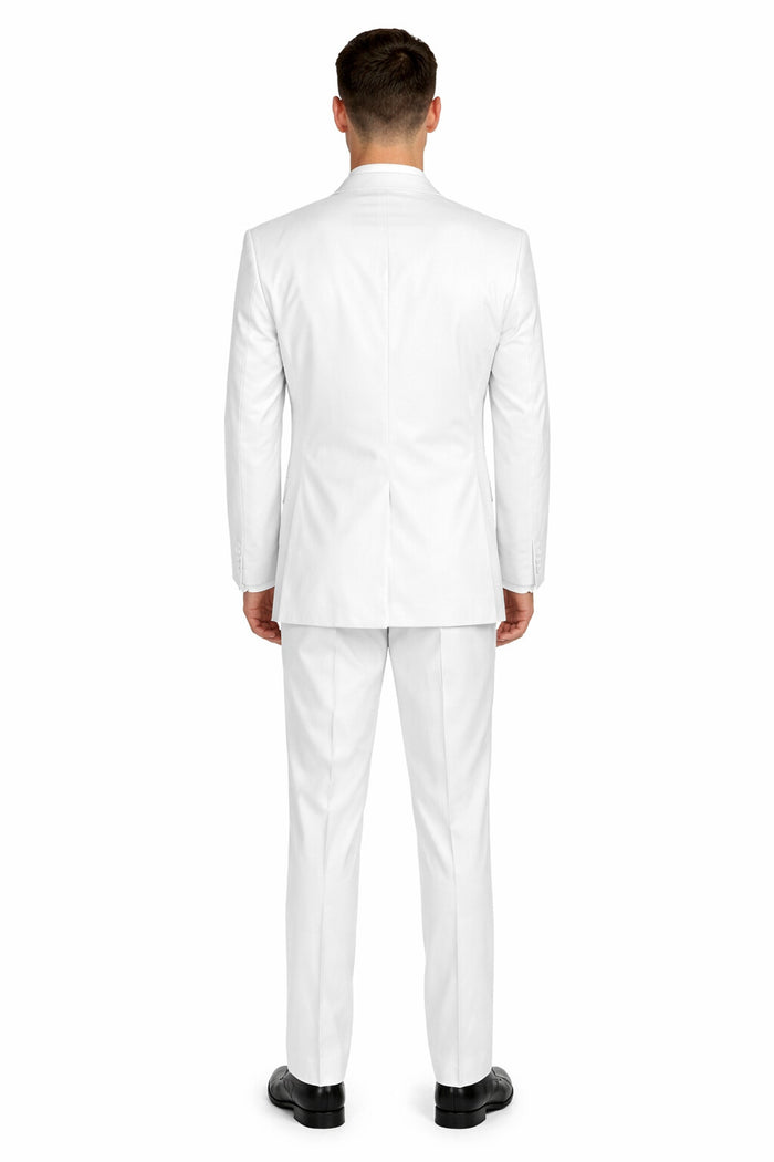 Mens Basic 2 Button Classic Fit Poplin Suit in White