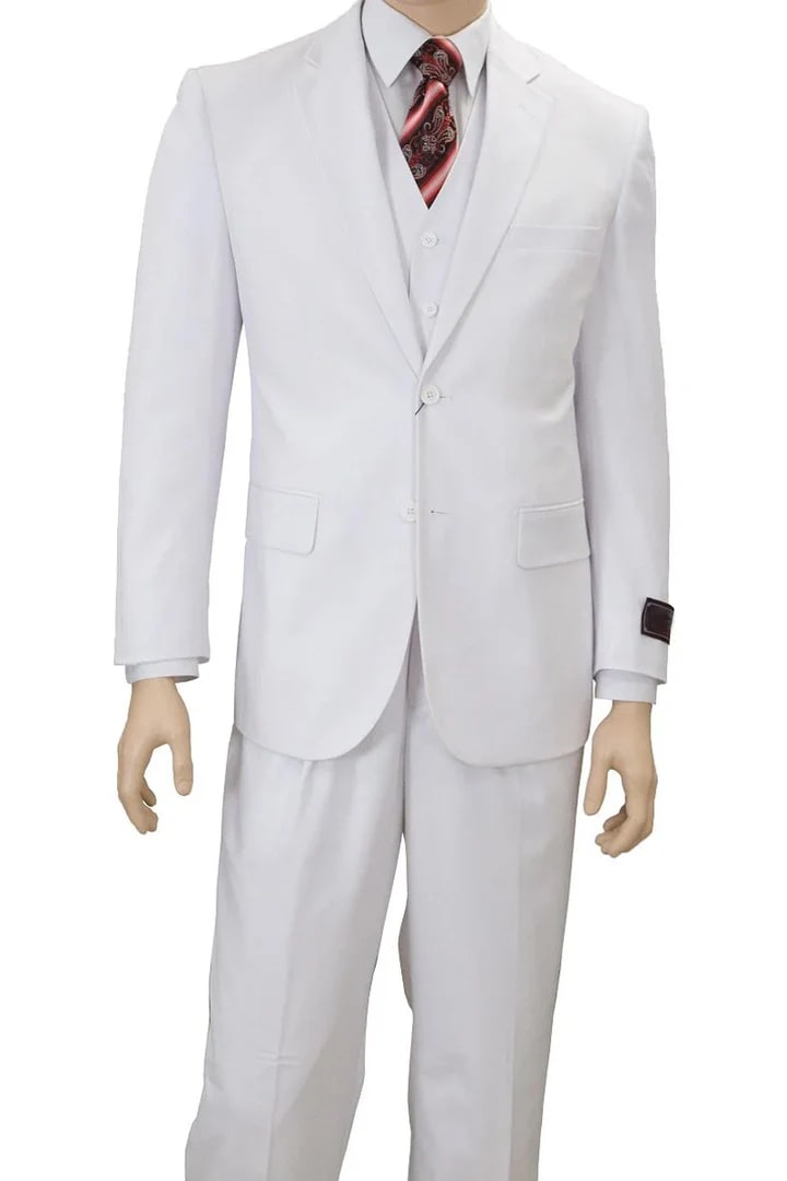 Cheap Suit - Mens Classic Fit 2 Button Vested  White Suit