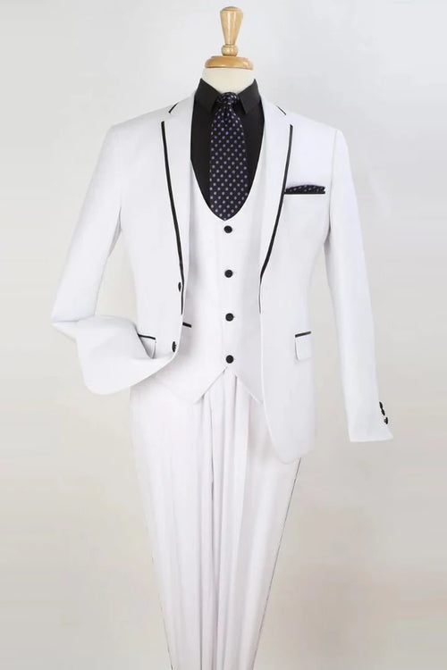 Cheap Priced Suit - Mens Two Button Slim Fit Vested Prom 2026 Tuxedo White Suit With Trim White Prom 2026 Suits