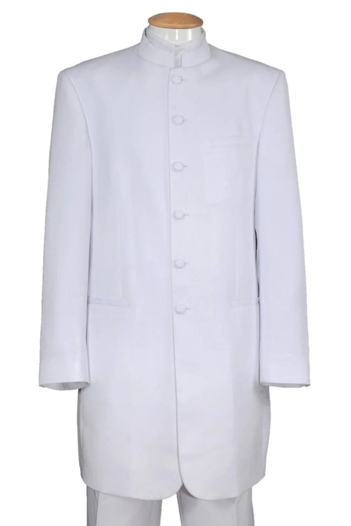 Cheap Priced Suit - Mens Long Mandarin Collar Zoot Suit White Tuxedo - 38 Short Jacket+32 Waist Adjustable 28to34)(Height: 5 4 to5 7 )(Neck  15-16.5)S-M)