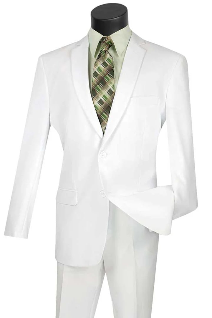 Cheap Priced Suit- Mens 2 Button Slim Fit Poplin White Suit - 38 Short Jacket+32 Waist Adjustable 28to34)(Height: 5 4 to5 7 )(Neck  15-16.5)S-M)
