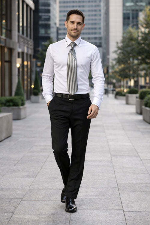 French Cuff + Tie + Handkerchief Men's Dress Shirt With Tie