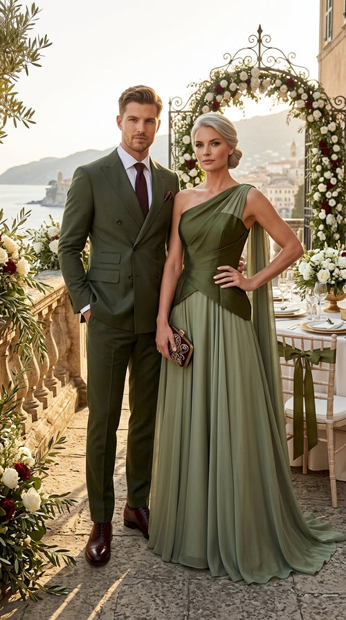 Men’s Dark Green Double Breasted Suit, Classic Formal Wedding Business Dress Suit