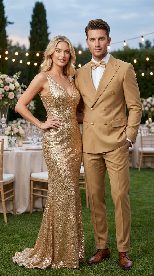 Rossiman Men’s Mustard Yellow Double Breasted Suit, Designer Fashion Dress Suit for Weddings, Prom, Parties, and Special Occasions
