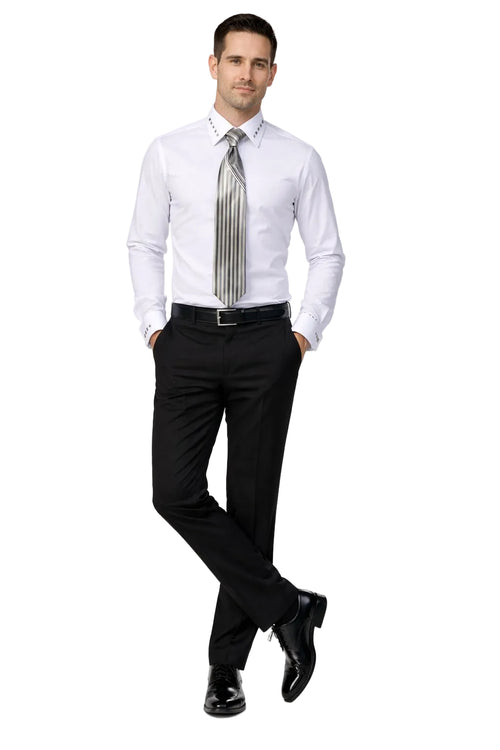 French Cuff + Tie + Handkerchief Men's Dress Shirt With Tie