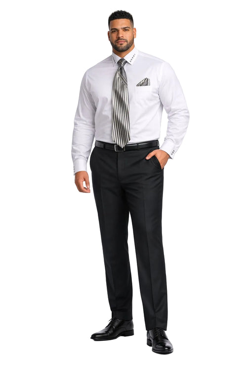 French Cuff + Tie + Handkerchief Men's Dress Shirt With Tie