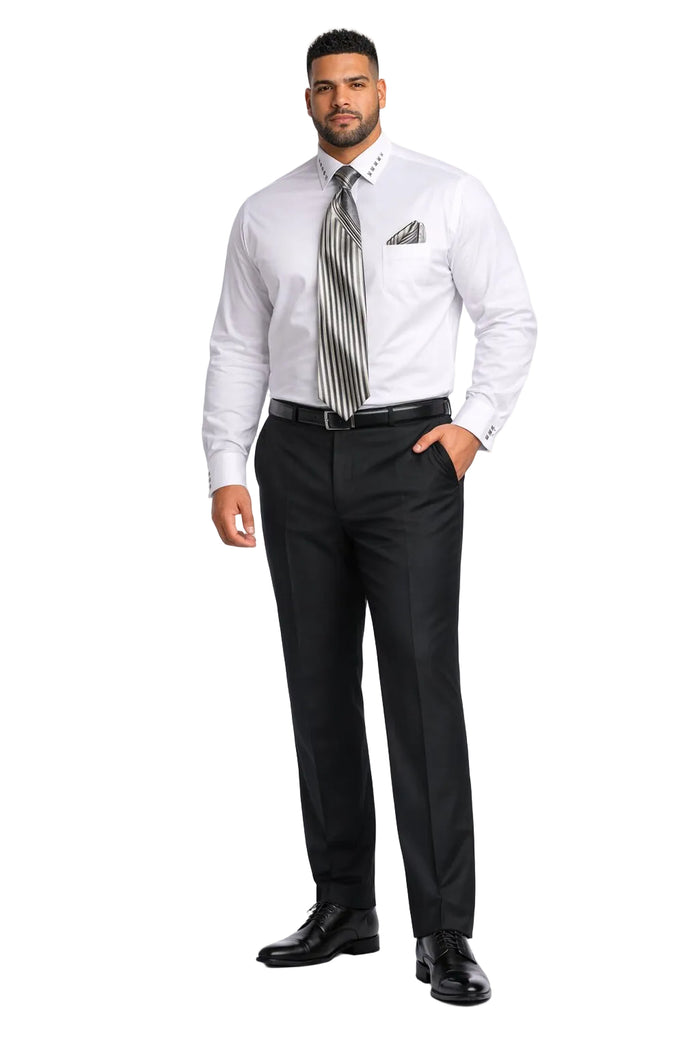 French Cuff + Tie + Handkerchief Men's Dress Shirt With Tie