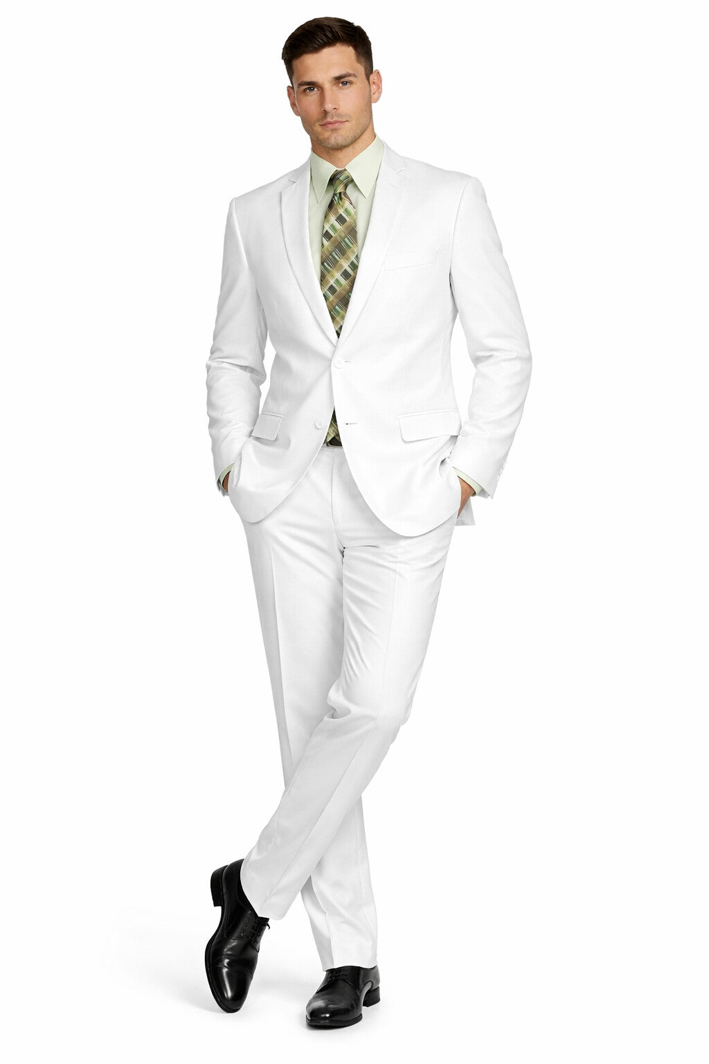 Mens Basic 2 Button Classic Fit Poplin Suit in White - 36 Short