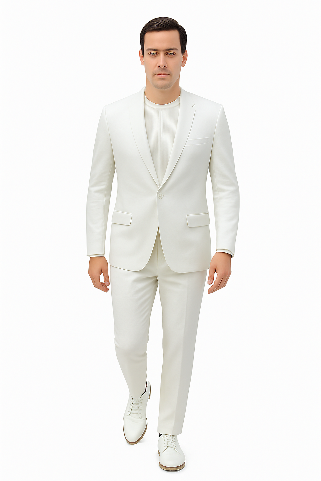Mens Two Piece Linen Suit Relaxed Hybrid Fit No Collar - 34 Short or Extra Small