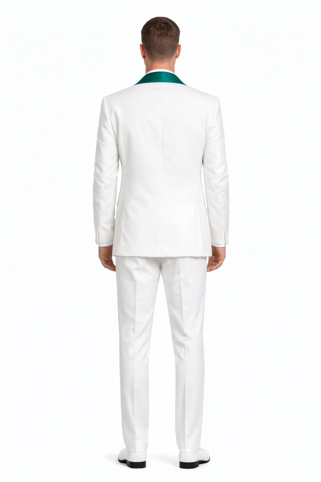 White and Teal Blue Lapel Tuxedo With Vest and Pants - Wedding Groom Suit