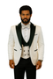 Hilton White and Black Paisley Peak Lapel Tuxedo Jacket with Matching Shawl Vest and Wool Pants – Includes Bow Tie