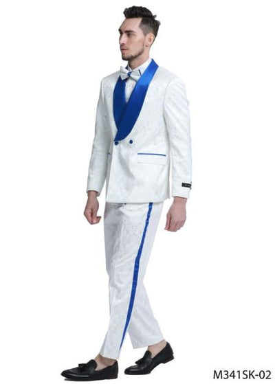 White And Royal Tuxedo Suit - Prom 2026 Suit - Prom 2026 Wedding Suit blue
