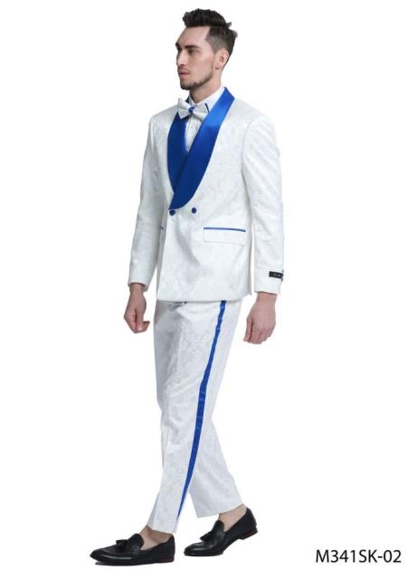 White And Royal Tuxedo Suit - Prom 2026 Suit - Prom 2026 Wedding Suit blue