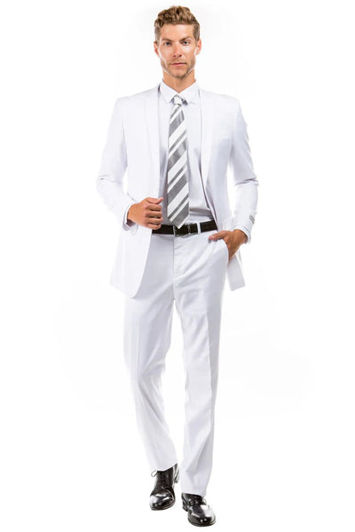 Cheap Priced Suit - Men's Basic 2 Button Slim Fit Wedding White Suit