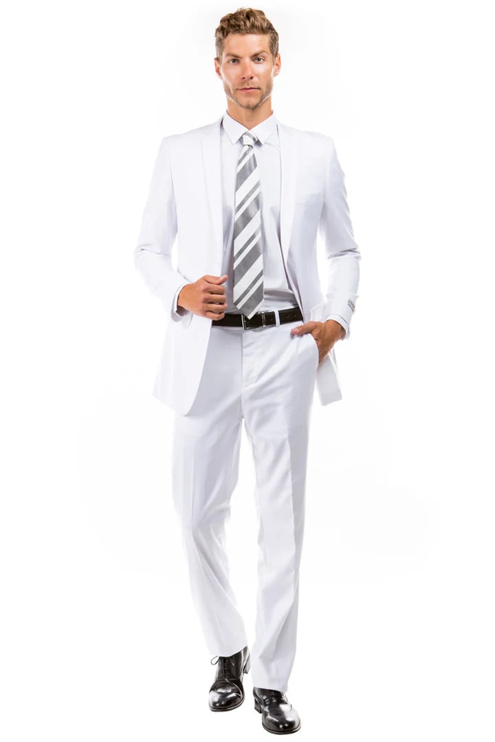 Cheap Suit - Men's Basic 2 Button Slim Fit Wedding White Suit