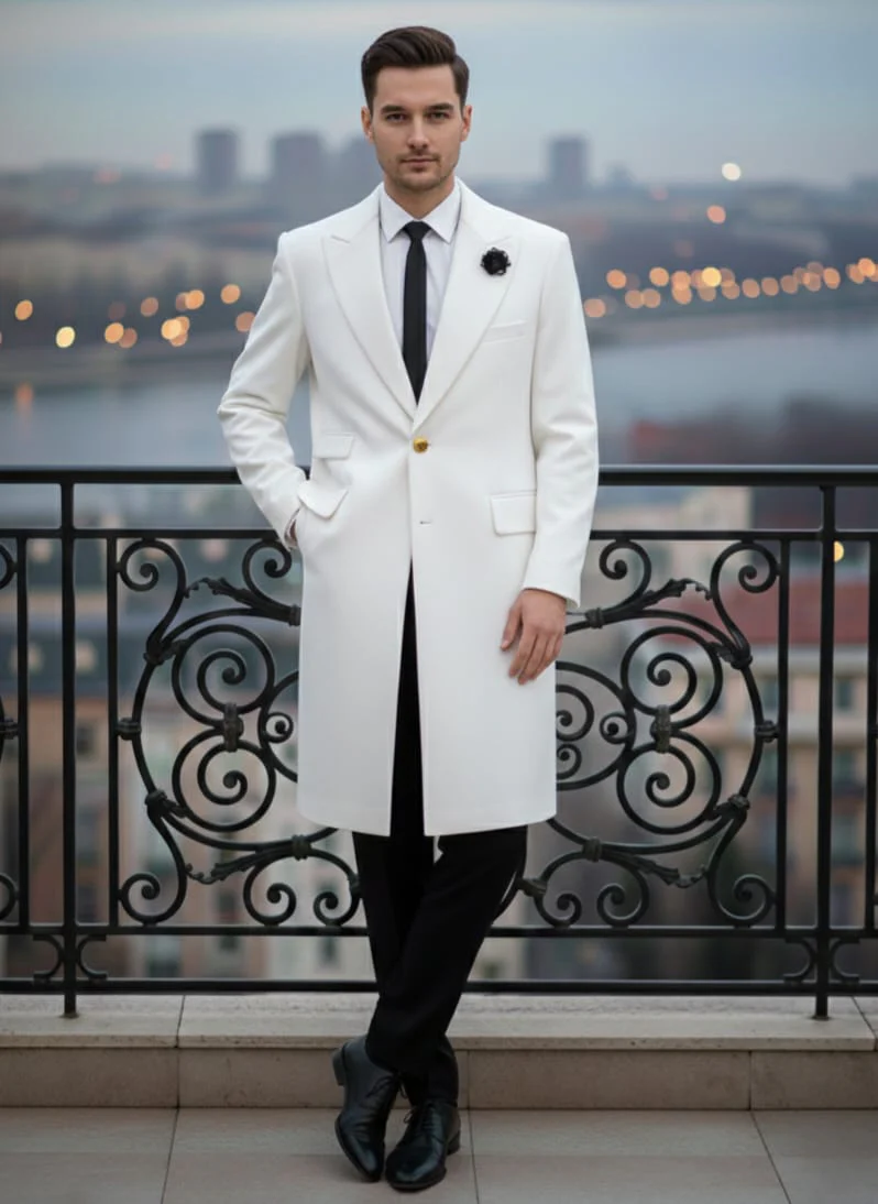Mens White Velvet Victorian Tailcoat Tuxedo Three Quarter Length Cutaway Stage And Wedding Jacket