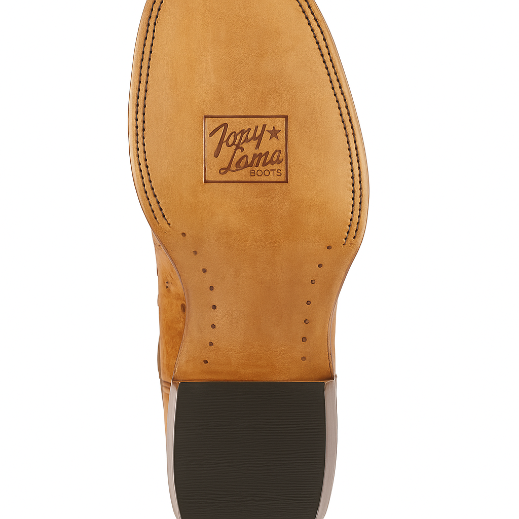 Men's Los Altos Ostrich Skin Wide Square Toe Boots - B-New Designer Collection - Amber