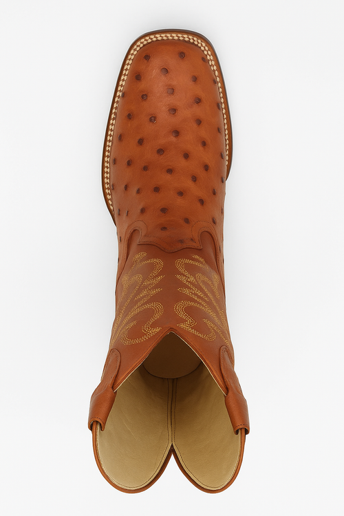 Men's Los Altos Ostrich Skin Wide Square Toe Boots - B-New Designer Collection