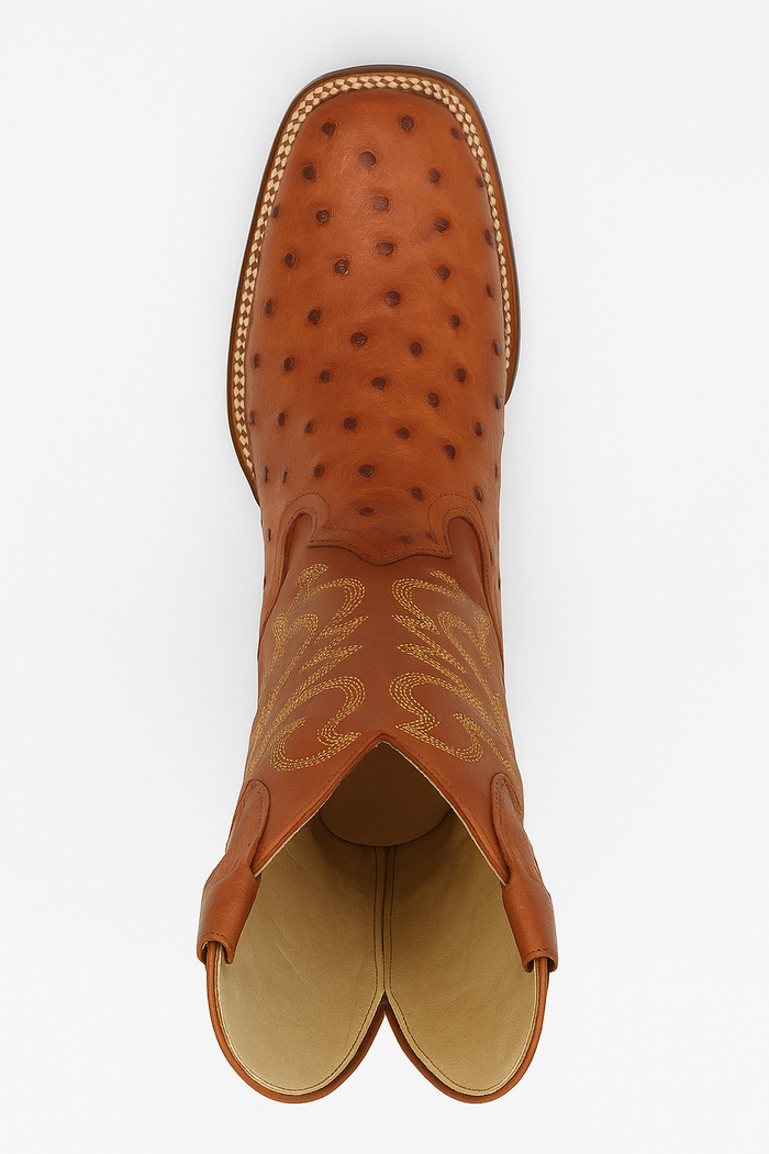 Men's Los Altos Ostrich Skin Wide Square Toe Boots - B-New Designer Collection