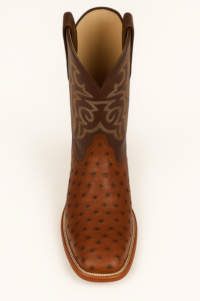 Men's Los Altos Ostrich Skin Wide Square Toe Boots - B-New Designer Collection