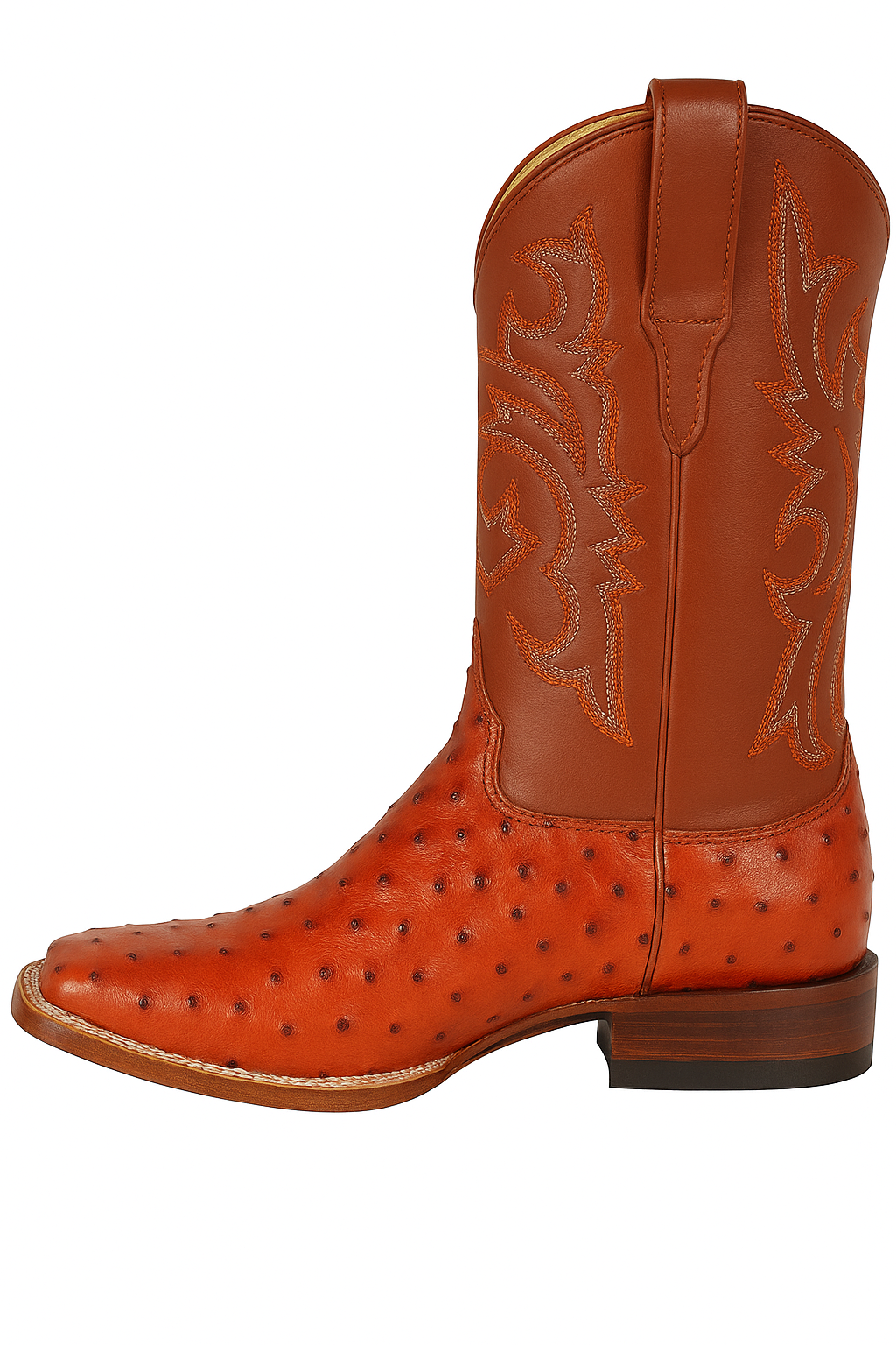 Men's Los Altos Ostrich Skin Wide Square Toe Boots - B-New Designer Collection - Amber