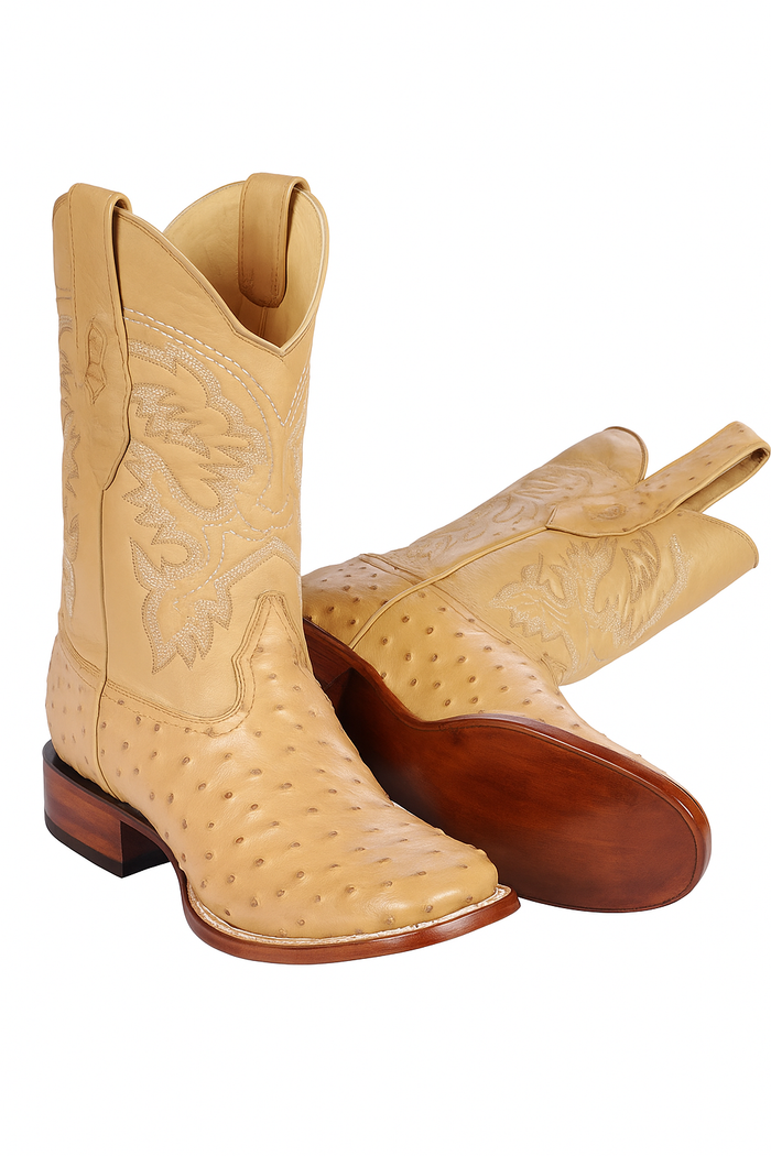 Men's Los Altos Ostrich Skin Wide Square Toe Boots - B-New Designer Collection