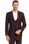 Cheap priced Suit- Men's Two Button Vested Peak Lapel Sharkskin Burgundy Suit  Windowpane Plaid